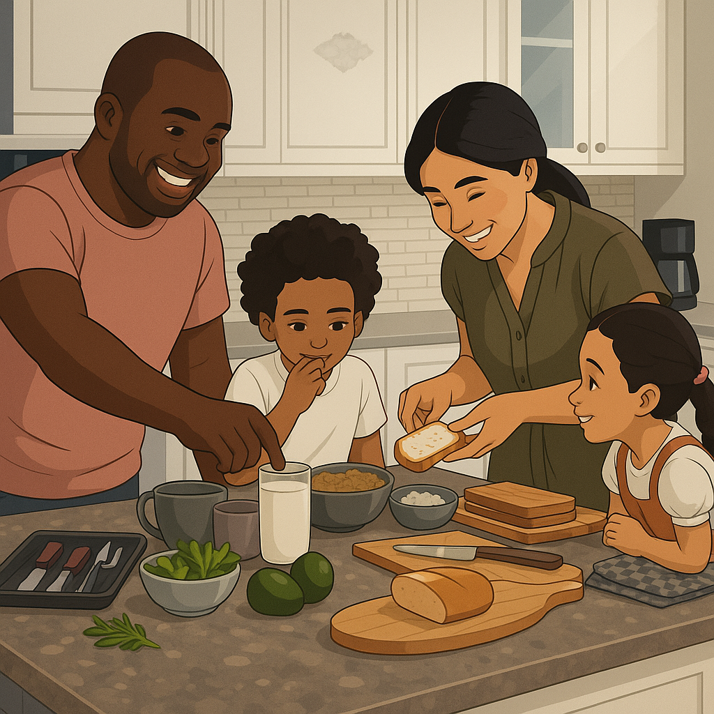 Family using devices